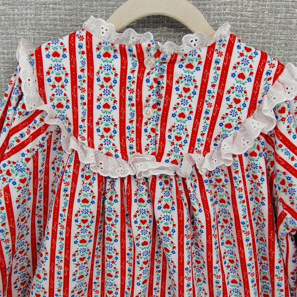 Lanz Kids Nightgown Pj Sleep‎ Shirt Flannel Long Sleeve Red Stripe Floral Sz 6/7